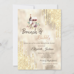 Invitación Uvas de vino Gold Drips Brunch y burbujeante
