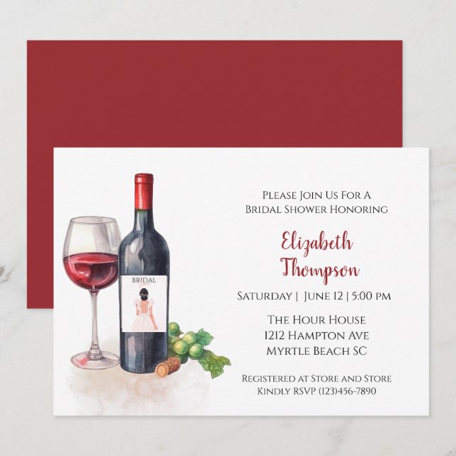 Invitación Uvas de vino rojo Coctail Bridal Shower (Anverso / Reverso)