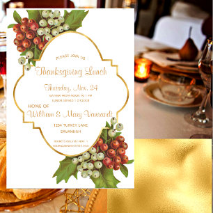 Invitación Uvas elegantes y almuerzo de acción de gracias de