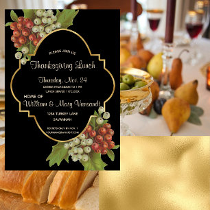 Invitación Uvas elegantes y almuerzo de acción de gracias de