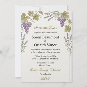 Invitación Uvas Moradas, Ramilletes de Lavanda, Franja Diagon