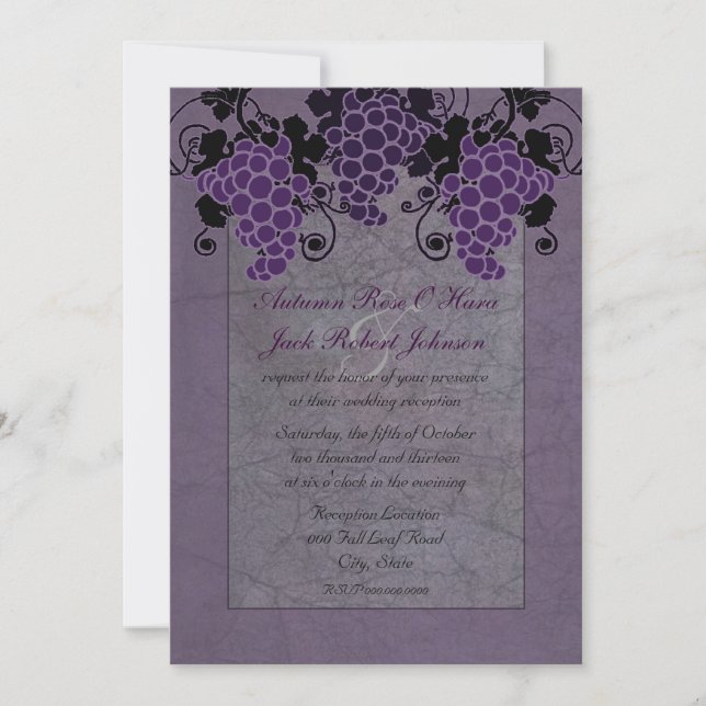Invitación Uvas Moradas Recepción de Boda Vintage (Anverso)