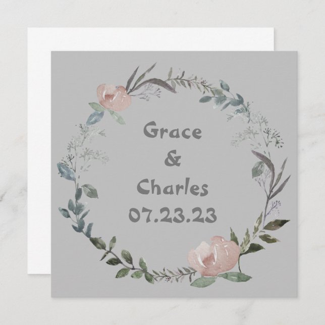 Invitación Uvas para Vino Flores Personalizadas Rojas Blancas (Anverso / Reverso)