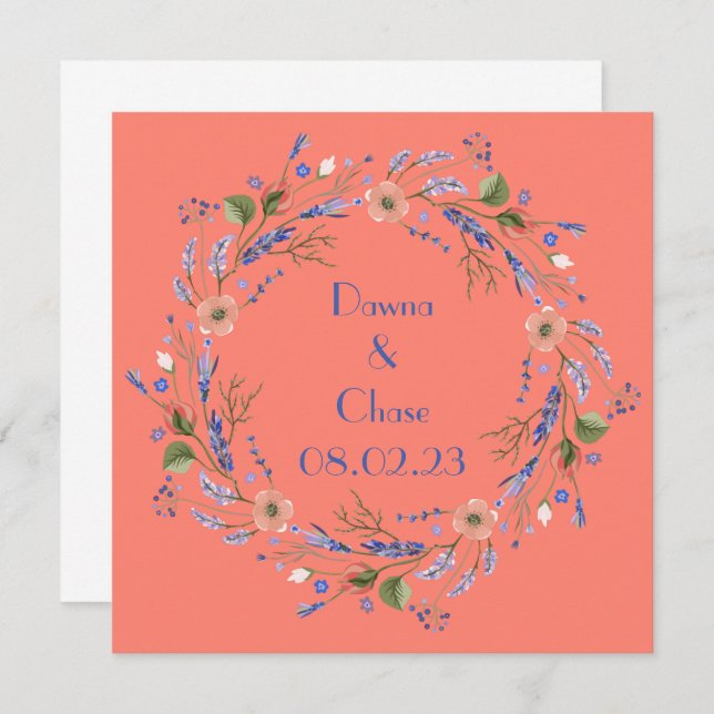 Invitación Uvas para Vino Flores Personalizadas Rosa Naranja (Anverso / Reverso)