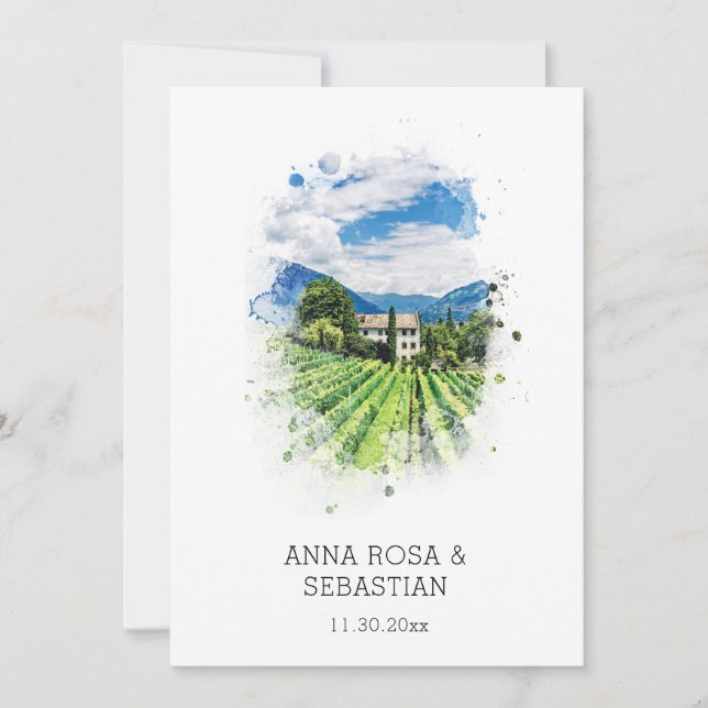 Invitación *~* Uvas QR Italia AR21 RSVP Boda de viñas (Anverso)