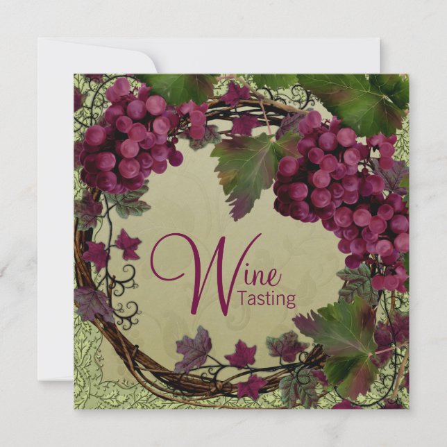 Invitación Uvas Verdes Rojos Vintage Mundo Antiguo Toscano (Anverso)