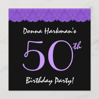 Invitación V584A, 50 cumpleaños, morado y negro