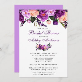 Invitación V a ducha de novia con flores moradas u