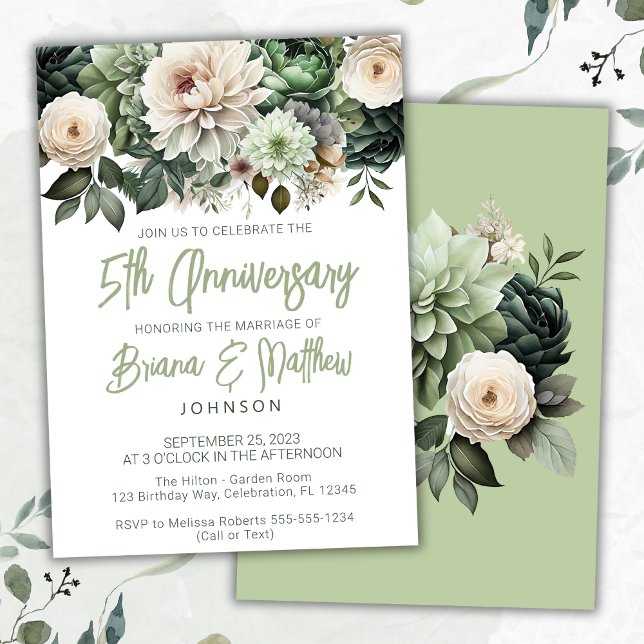 Invitación V Aniversario del Boda de Sage Green Floral (Subido por el creador)