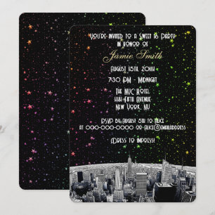 Invitación V Etched NYC Skyline 2 Rainbow Star Dulces 16