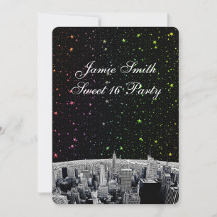 Invitación V Etched NYC Skyline 2 Rainbow Star Dulces 16