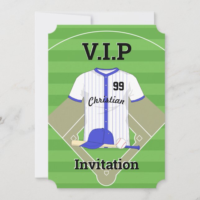 Invitación V.I.P. Béisbol azul de cumpleaños (Anverso)