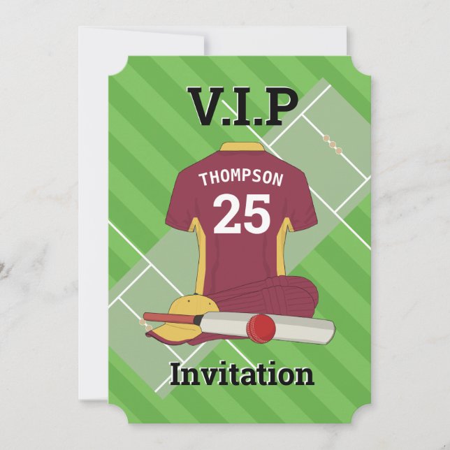 Invitación V.I.P Cricket (burg) Partido del Cumpleaños (Anverso)