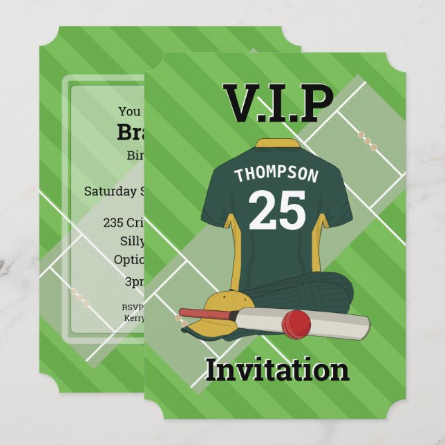 Invitación V.I.P Cricket (DGR) Partido de Cumpleaños (Anverso / Reverso)