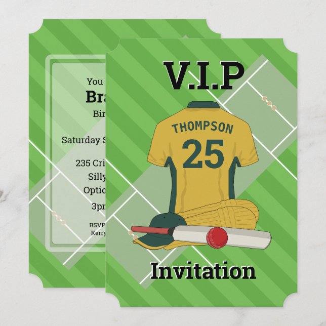 Invitación V.I.P Cricket (GGR) Partido de Cumpleaños (Anverso / Reverso)