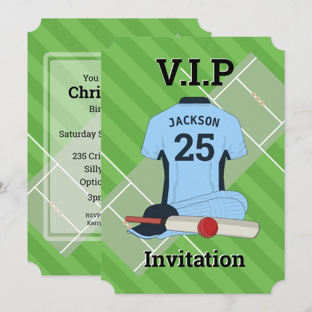 Invitación V.I.P Cricket (LBDB) Partido de Cumpleaños (Anverso / Reverso)