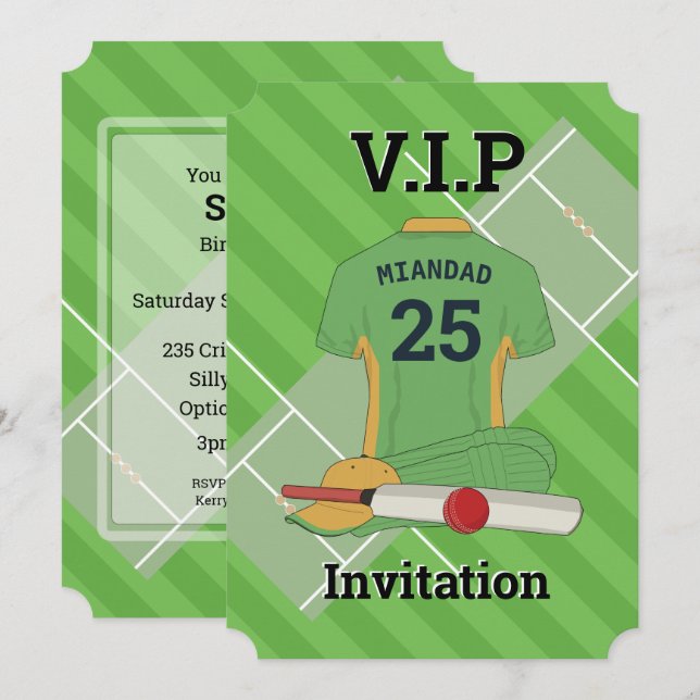 Invitación V.I.P Cricket (LGY) Fiesta de cumpleaños (Anverso / Reverso)