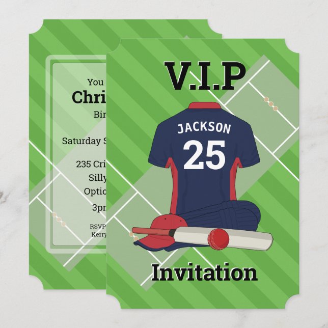 Invitación V.I.P Cricket (NBR) Fiesta de cumpleaños (Anverso / Reverso)