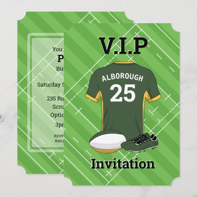 Invitación V.I.P Rugby (DGY) Fiesta de cumpleaños (Anverso / Reverso)