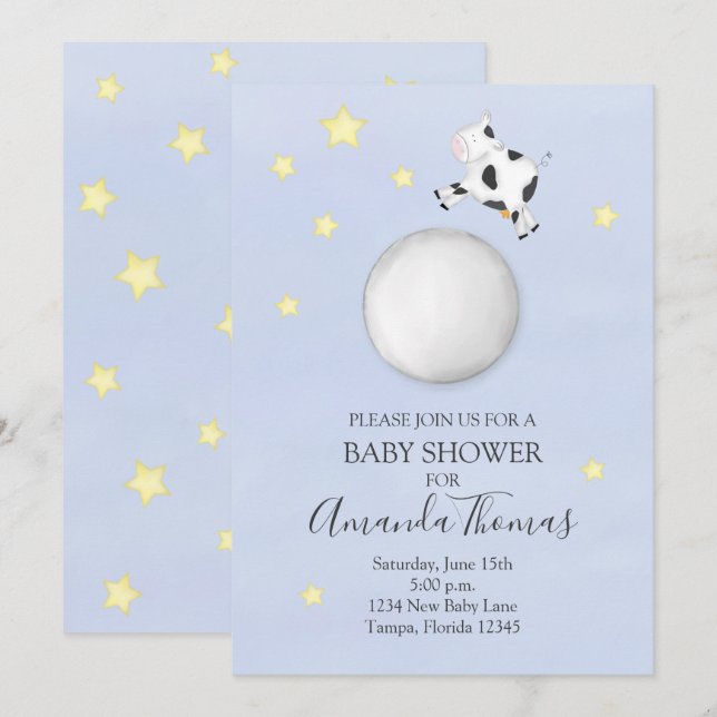 Invitación Vaca acuarela moderna de Baby Shower saltó sobre l (Anverso / Reverso)