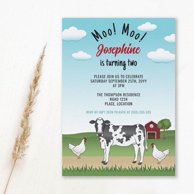 Invitación Vaca Blanca Negra Y Granja De Pollos (Subido por el creador)