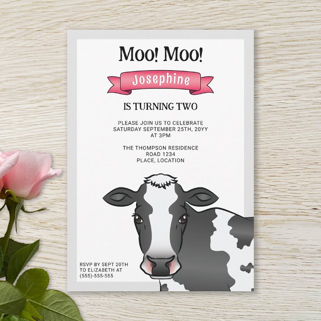 Invitación Vaca Blanca y Negra Con Nacimiento De Granja De Ba (Subido por el creador)
