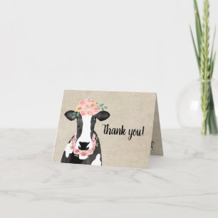 Invitación Vaca con la Floral Crown Watercolor Farm Gracias