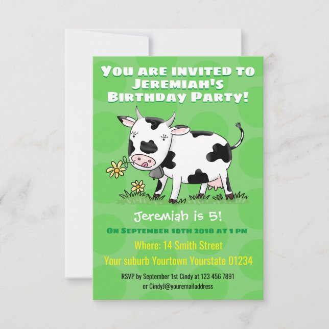 Invitación Vaca corta en ilustracion personalizado de campo v (Anverso)