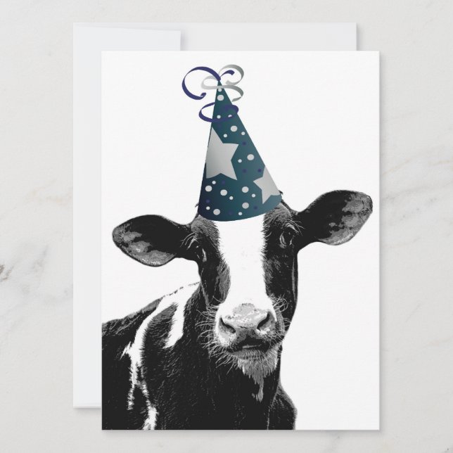 Invitación ¡Vaca de la fiesta de cumpleaños o del fiesta de (Anverso)
