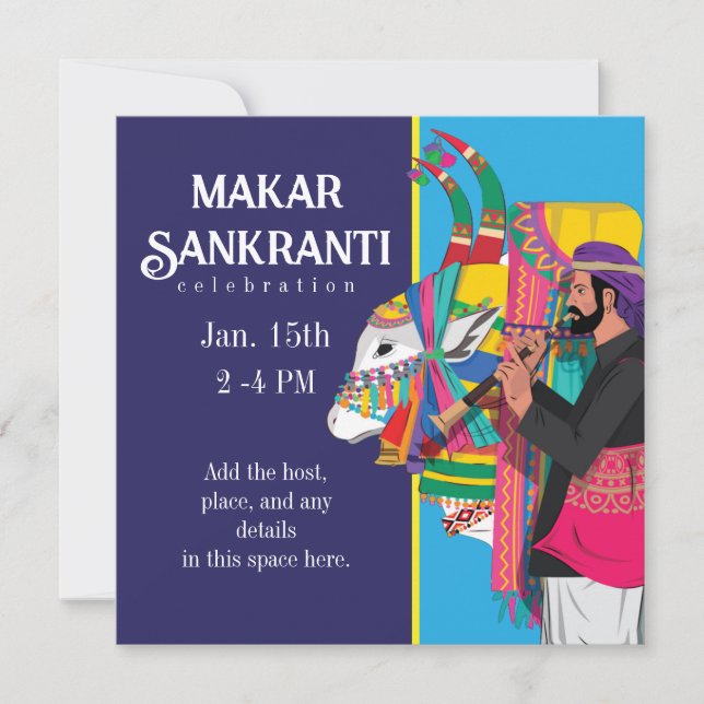 Invitación Vaca decorada por el festival Makar Sankranti (Anverso)
