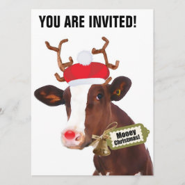 Invitación Vaca del reno de las Felices Navidad de Mooey