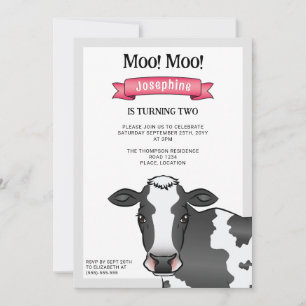 Invitación Vaca en blanco y negro con granja de corral de cum