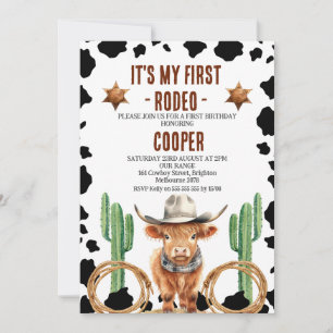 Invitación Vaca en Highland mi primer rodeo primer cumpleaños