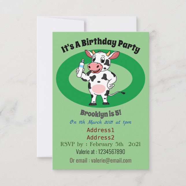Invitación Vaca feliz con personalizado de biberón (Anverso)
