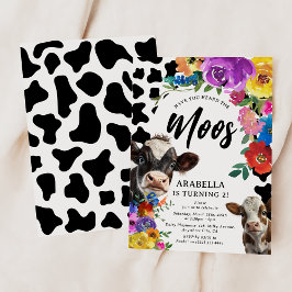 Invitación Vaca floral 'Has oído al MOOS' Cumpleaños