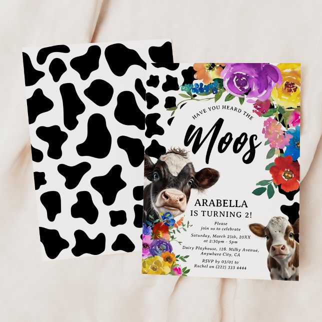 Invitación Vaca floral 'Has oído al MOOS' Cumpleaños (Subido por el creador)