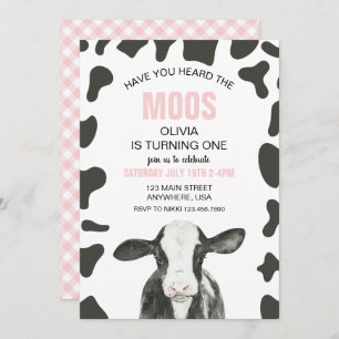 Invitación Vaca has oído a Moos rosados Cumpleaños