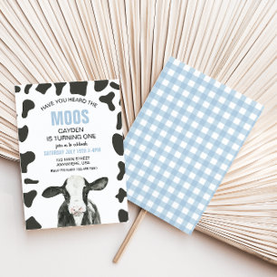 Invitación Vaca ¿Has oído muus cumpleaños de cuadros azules