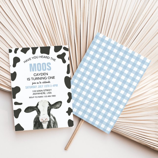 Invitación Vaca ¿Has oído muus cumpleaños de cuadros azules (Subido por el creador)