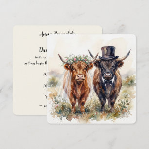 Invitación Vaca Highland novia y novio de boda