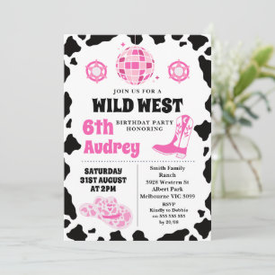 Invitación Vaca negra rosa imprime la gallina occidental salv