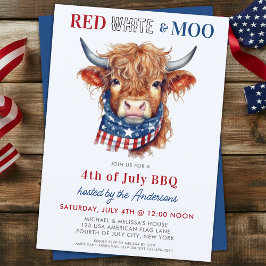 Invitación Vaca Patriótica Montaña Blanca Roja 4 De Julio