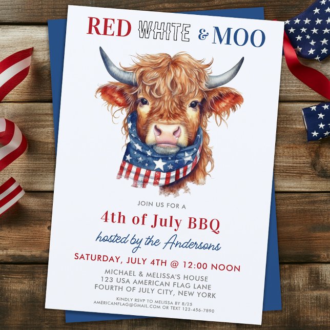 Invitación Vaca Patriótica Montaña Blanca Roja 4 De Julio (Subido por el creador)