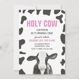 Invitación Vaca Sagrada Cumpleaños de una Cuadros Rosas