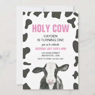 Invitación Vaca Sagrada Cumpleaños de una Cuadros Rosas