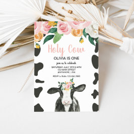Invitación Vaca Sagrada Cumpleaños Floral de Cuadros Rosas Un