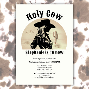 Invitación Vaca Sagrada Divertida Cowgirl Vintage Cumpleaños 