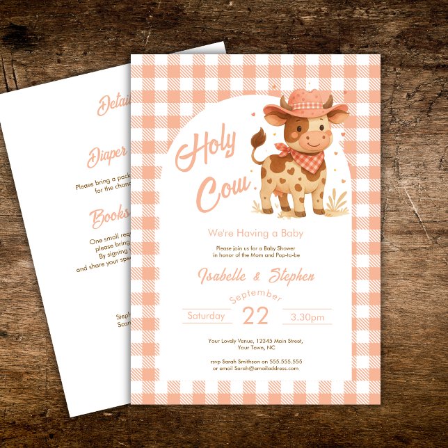 Invitación Vaca Sagrada Estamos Teniendo un Bebé Rústico con  (Subido por el creador)