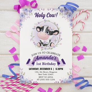 Invitación Vaca Sagrada Floral Cumpleaños número 1