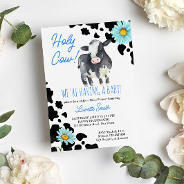 Invitación Vaca sagrada negra y azul cumpleaños para baby sho